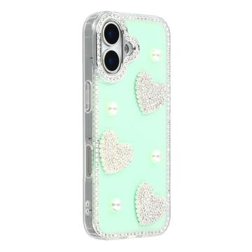 Coque hybride iPhone 16 Amour étincelant et perle - Verte