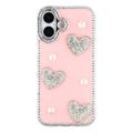 Coque hybride iPhone 16 Amour étincelant et perle - Rose
