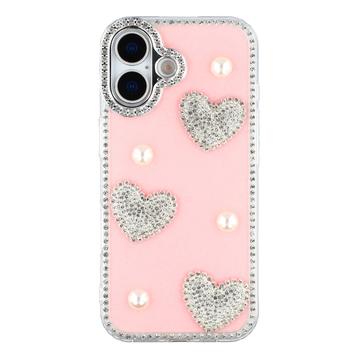 Coque hybride iPhone 16 Amour étincelant et perle - Rose