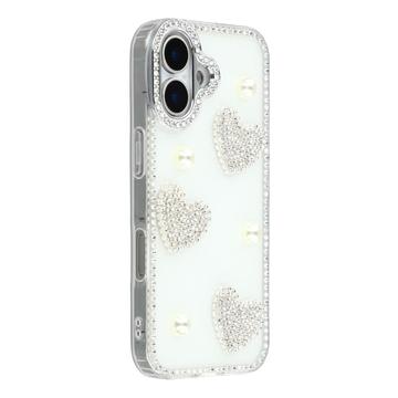 Coque hybride iPhone 16 Amour étincelant et perle - Blanche