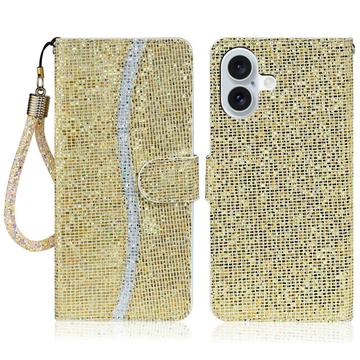 Étui portefeuille stylisé à paillettes pour iPhone 16 - Or
