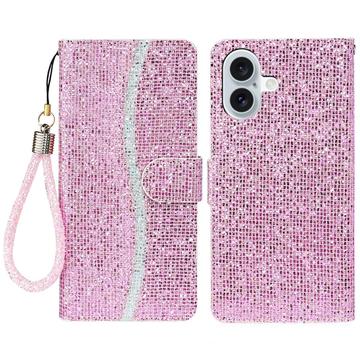 Étui portefeuille stylisé à paillettes pour iPhone 16 - Rose