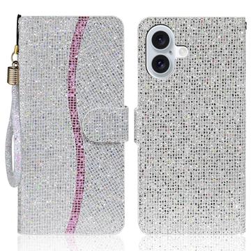 Étui portefeuille stylisé à paillettes pour iPhone 16 - Argenté
