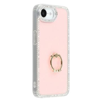 Coque Hybride iPhone 16e CrystalGlow avec support à anneau - Rose