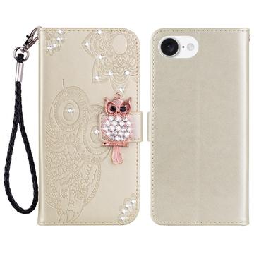 Etui hibou iPhone 16e avec strass - Doré