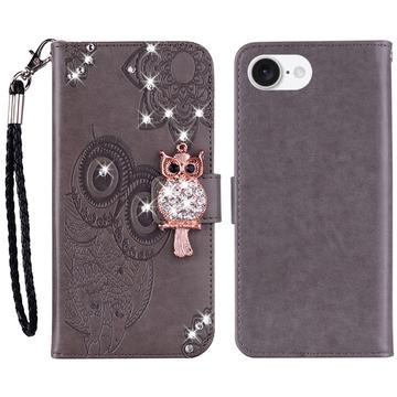 Etui hibou iPhone 16e avec strass - Gris