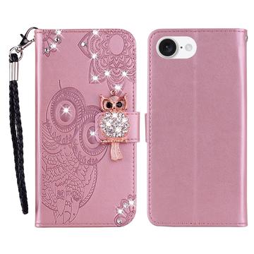 Etui hibou iPhone 16e avec strass - Rose Doré