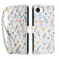 Étui portefeuille iPhone 16e à motif floral rhombique