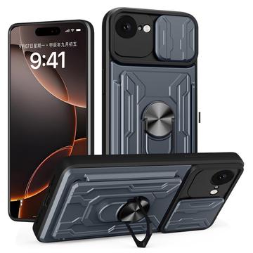 Coque Hybride iPhone 16e à Anneau Rotatif avec Protection pour Appareil Photo - Gris titane