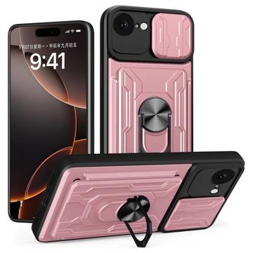 Coque Hybride iPhone 16e à Anneau Rotatif avec Protection pour Appareil Photo - Rose Doré