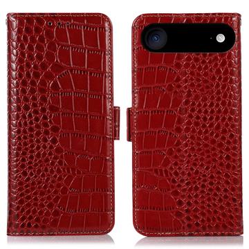 Étui Portefeuille iPhone Air en Cuir avec RFID - Série Crocodile - Rouge