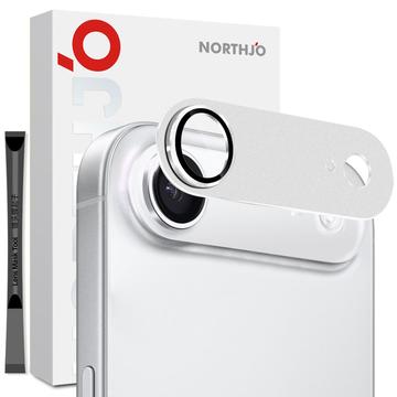 iPhone Air Northjo Protection complète de l\'objectif de l\'appareil photo en métal mat et verre trempé - Argent