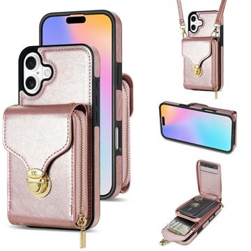 Coque tout-en-un iPhone 17 avec portefeuille et dragonne - Or rose