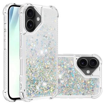 Coque iPhone 17 en TPU Glitter Quicksand - Coeurs argentés