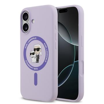 Coque iPhone 17 en silicone liquide MagSafe Karl Lagerfeld Karl and Choupette - Violete