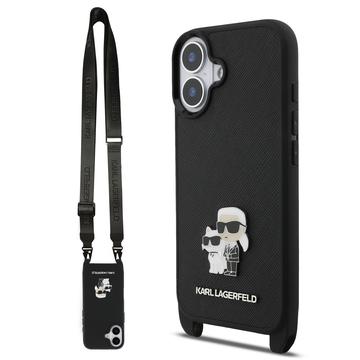 Coque iPhone 17 Karl Lagerfeld Saffiano Crossbody Metal Karl & Choupette - Noire
