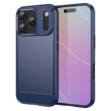 Coque iPhone 17 Pro en TPU Brossé - Fibre de Carbone - Bleue