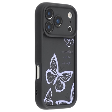 Coque iPhone 17 Pro en TPU à imprimé papillon - Violete / Noire