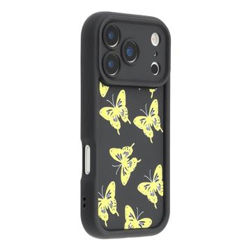 Coque iPhone 17 Pro en TPU à imprimé papillon - Jaune / Noire