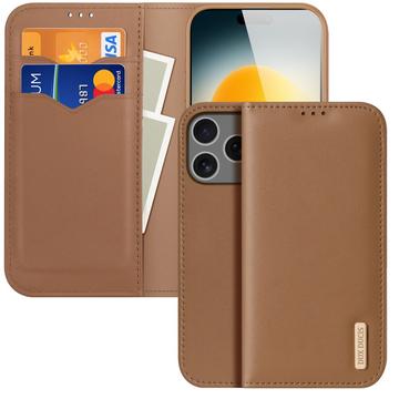 Etui Portefeuille iPhone 17 Pro en Cuir Dux Ducis Hivo - Marron