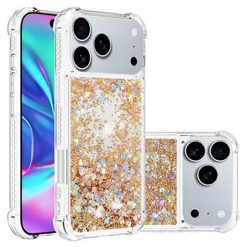 Coque iPhone 17 Pro en TPU Glitter Quicksand - Coeurs d\'or
