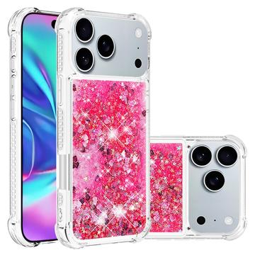Coque iPhone 17 Pro en TPU Glitter Quicksand - Coeurs roses