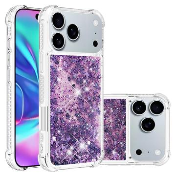 Coque iPhone 17 Pro en TPU Glitter Quicksand - Cœurs violets