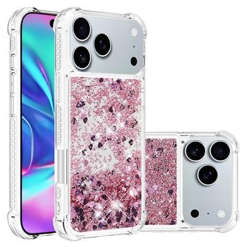 Coque iPhone 17 Pro en TPU Glitter Quicksand - Coeurs en or rose
