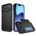 Coque Hybride iPhone 17 Pro avec Fente pour Carte Coulissante - Noire