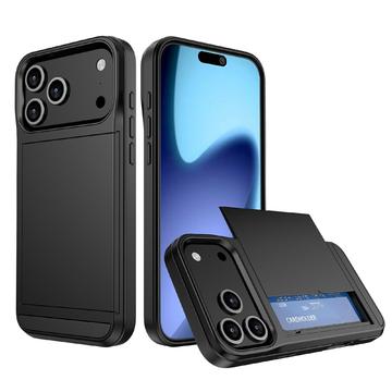 Coque Hybride iPhone 17 Pro avec Fente pour Carte Coulissante - Noire