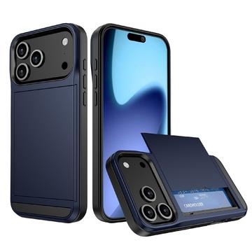 Coque Hybride iPhone 17 Pro avec Fente pour Carte Coulissante - Bleu Foncé