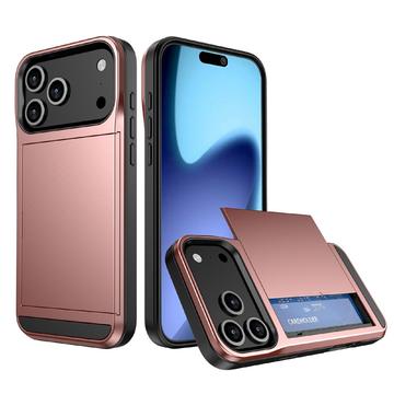 Coque Hybride iPhone 17 Pro avec Fente pour Carte Coulissante - Rose Doré