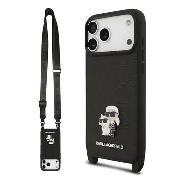 Coque iPhone 17 Pro Karl Lagerfeld Saffiano Crossbody Metal Karl & Choupette - Noire