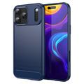 Coque iPhone 17 Pro Max en TPU Brossé - Fibre de Carbone - Bleue