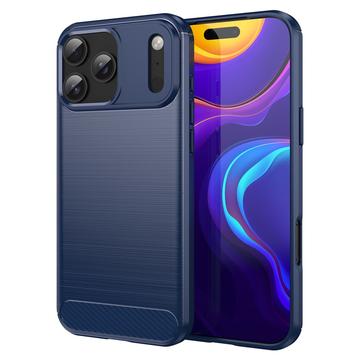 Coque iPhone 17 Pro Max en TPU Brossé - Fibre de Carbone - Bleue