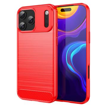 Coque iPhone 17 Pro Max en TPU Brossé - Fibre de Carbone - Rouge