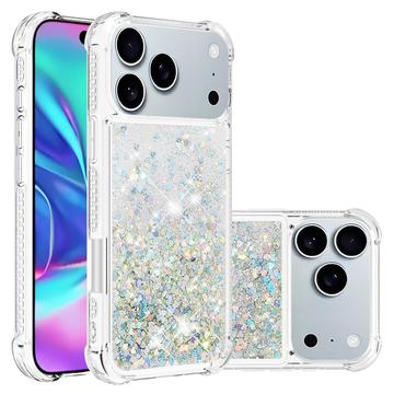 Coque iPhone 17 Pro Max en TPU Glitter Quicksand - Coeurs argentés