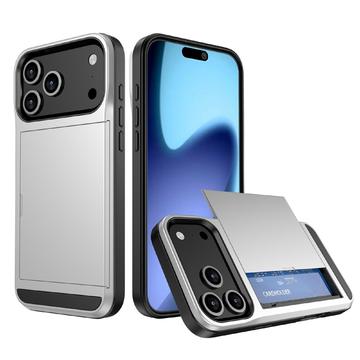Coque Hybride iPhone 17 Pro Max avec Fente pour Carte Coulissante - Argenté
