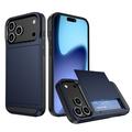 Coque Hybride iPhone 17 Pro Max avec Fente pour Carte Coulissante - Bleu Foncé