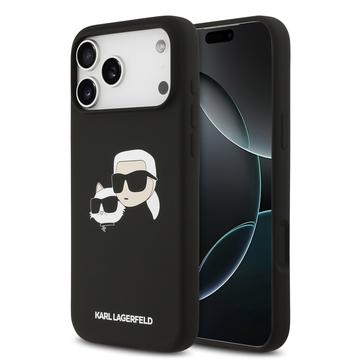 Coque MagSafe iPhone 17 Pro Max en silicone liquide Karl Lagerfeld Double Heads - Noire