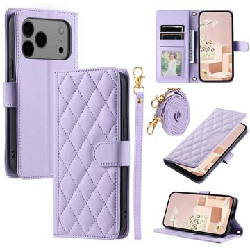 Étui iPhone 17 Pro Max portefeuille matelassé luxueux - Violet