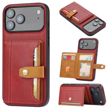 Étui iPhone 17 Pro Max avec Portefeuille - Retro Style - Rouge