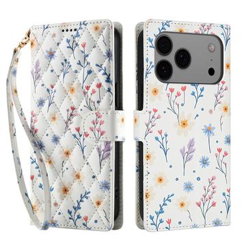 Étui portefeuille iPhone 17 Pro Max à motif floral rhombique