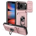 Coque Hybride iPhone 17 Pro Max à Anneau Rotatif avec Protection pour Appareil Photo - Rose Doré