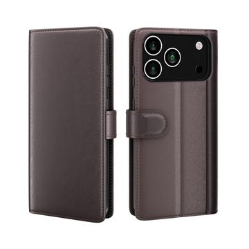 Étui Portefeuille iPhone 17 Pro Max en Cuir avec Béquille - Marron