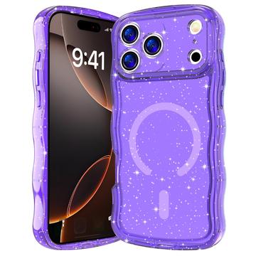 Coque MagSafe iPhone 17 Pro Max Wave-Edge Laser Glitter - Violet translucide