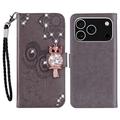 Etui hibou iPhone 17 Pro avec strass - Gris