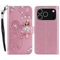 Etui hibou iPhone 17 Pro avec strass - Rose Doré