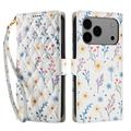 Étui portefeuille iPhone 17 Pro à motif floral rhombique