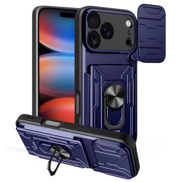 Coque Hybride iPhone 17 Pro à Anneau Rotatif avec Protection pour Appareil Photo - Bleue